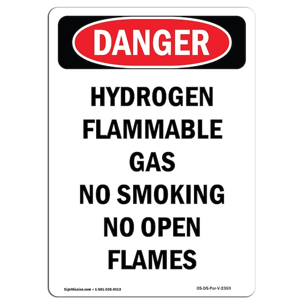 OSHA Sign, Hydrogen Flammable Gas No Smoking, 18in X 12in Plastic, 12" W, 18" L, Portrait